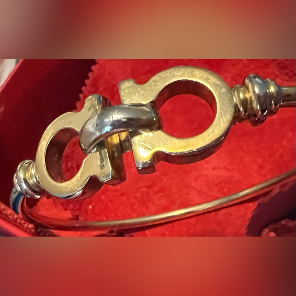 Auth Salvatore Ferragamo Gancini gold tone Bangle with Dust Bag and a Box